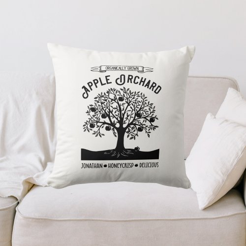 Monochrome Farmhouse Organic Apple Orchard Pillow