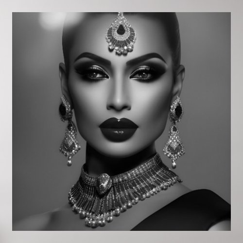 Monochrome Fashion black white jewelery woman Poster