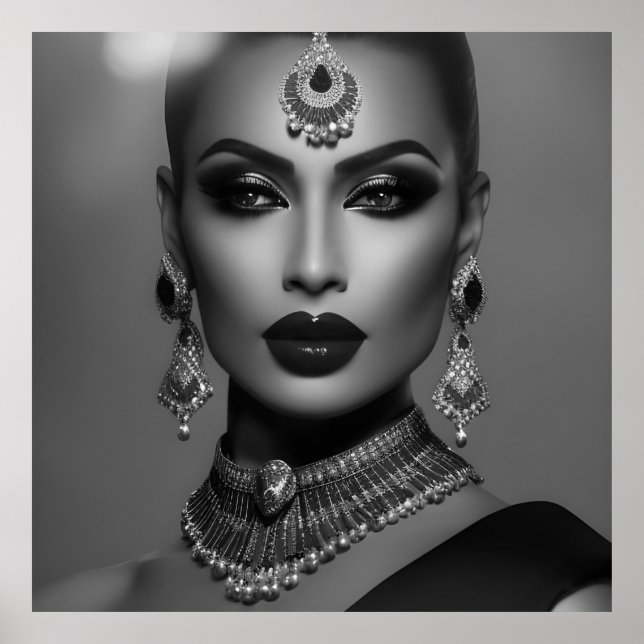 Monochrome Fashion black white jewelery woman Poster (Front)