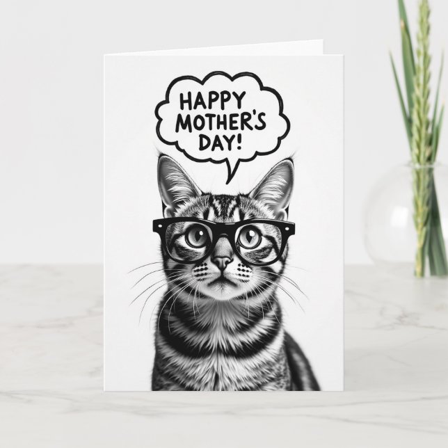 Monochrome Feline Mothers Day Card (Front)