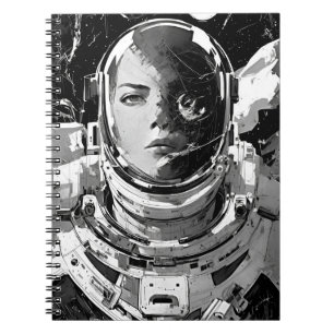 Monochrome Female Astronaut Sci-Fi Notebook