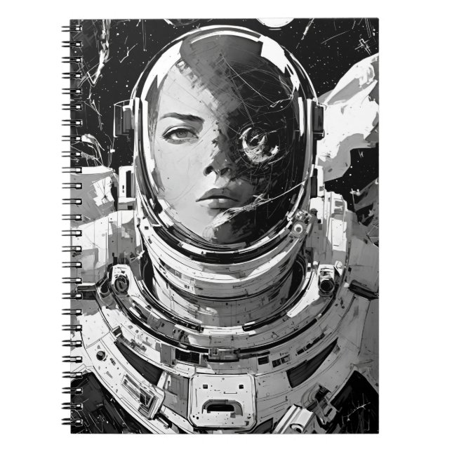 Monochrome Female Astronaut Sci-Fi Notebook (Front)