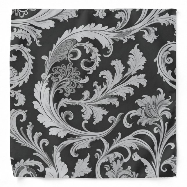 Monochrome Fleur Antique Pattern  Bandana (Front)