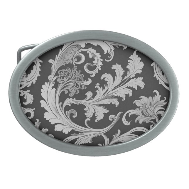 Monochrome Fleur Antique Pattern  Belt Buckle (Front)