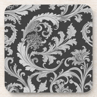 Monochrome Fleur Antique Pattern  Beverage Coaster