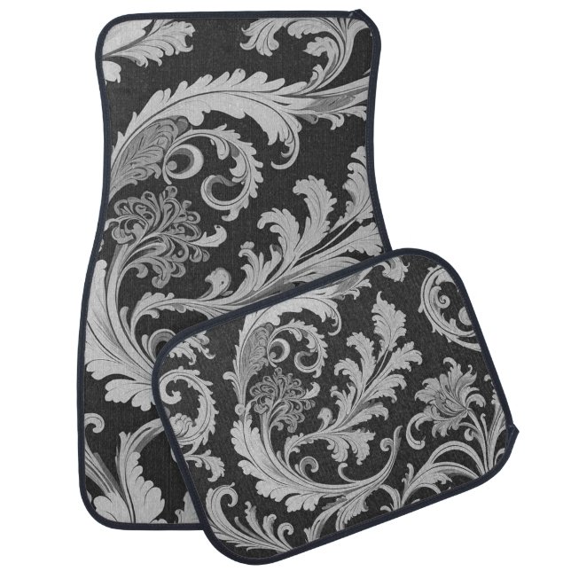Monochrome Fleur Antique Pattern  Car Floor Mat (Set)