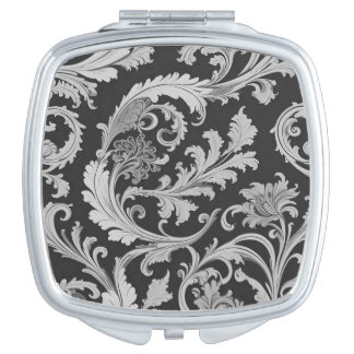 Monochrome Fleur Antique Pattern  Compact Mirror
