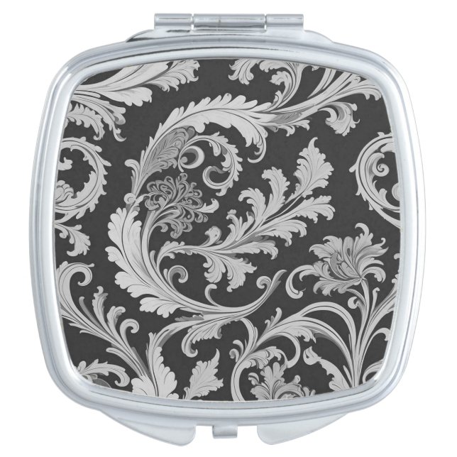 Monochrome Fleur Antique Pattern  Compact Mirror (Front)