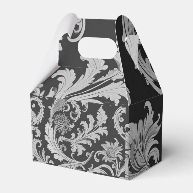 Monochrome Fleur Antique Pattern  Favor Boxes (Front Side)