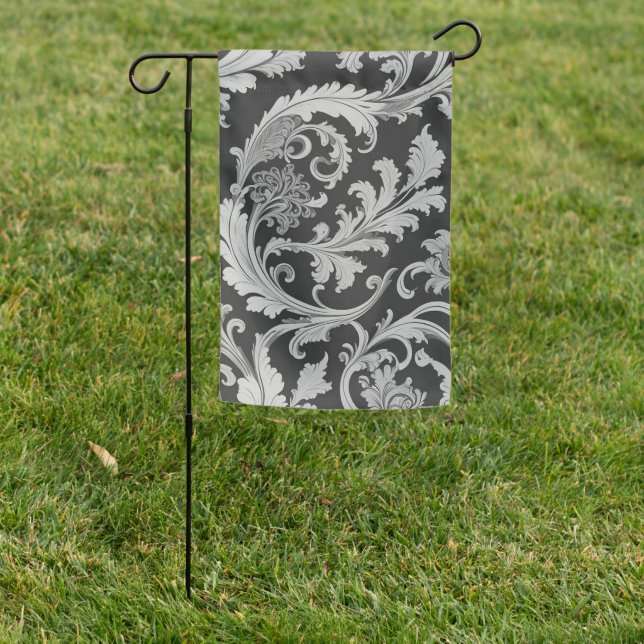 Monochrome Fleur Antique Pattern  Garden Flag (In SItu)