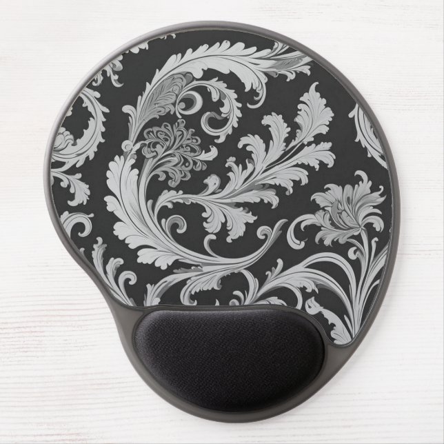 Monochrome Fleur Antique Pattern  Gel Mouse Pad (Front)