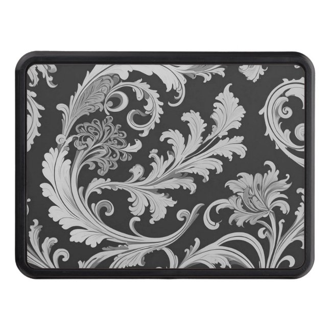 Monochrome Fleur Antique Pattern  Hitch Cover (Front)