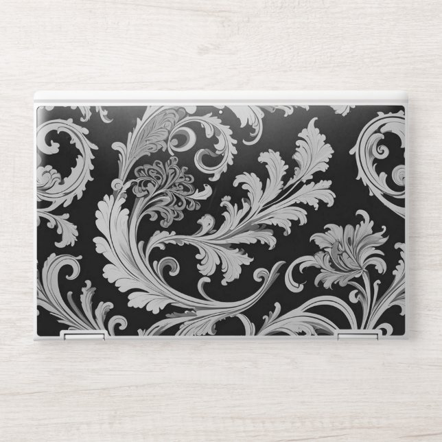 Monochrome Fleur Antique Pattern  HP Laptop Skin (Front)