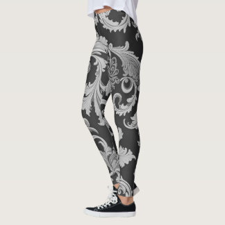 Monochrome Fleur Antique Pattern Leggings