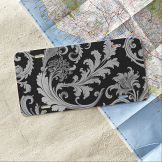 Monochrome Fleur Antique Pattern  License Plate