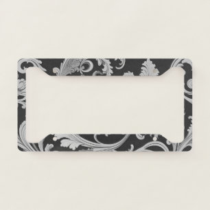 Monochrome Fleur Antique Pattern License Plate Frame