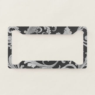 Monochrome Fleur Antique Pattern License Plate Frame