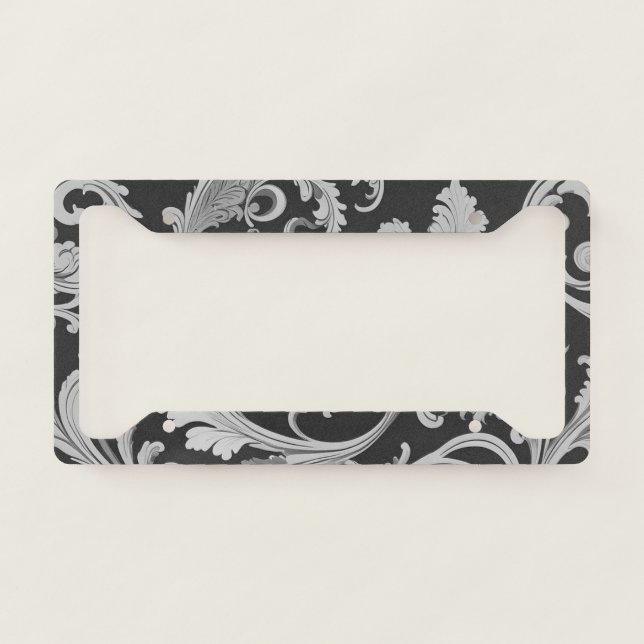 Monochrome Fleur Antique Pattern  License Plate Frame (Front)