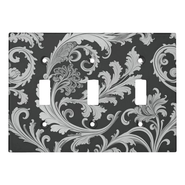 Monochrome Fleur Antique Pattern  Light Switch Cover (Front)