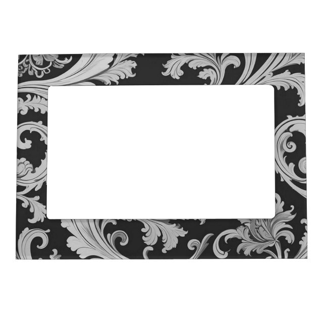 Monochrome Fleur Antique Pattern  Magnetic Frame (Front)