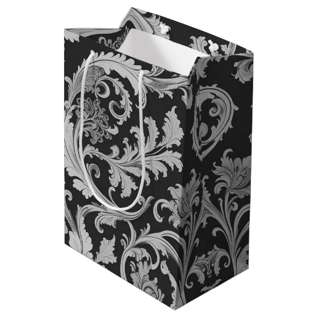 Monochrome Fleur Antique Pattern  Medium Gift Bag (Back Angled)