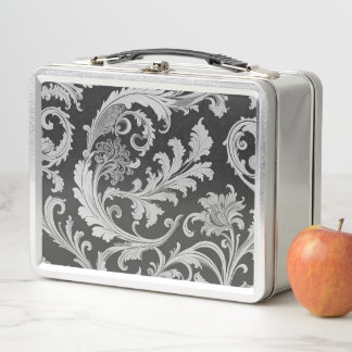 Monochrome Fleur Antique Pattern  Metal Lunch Box