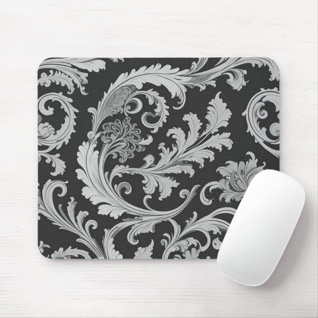 Monochrome Fleur Antique Pattern  Mouse Pad (With Mouse)