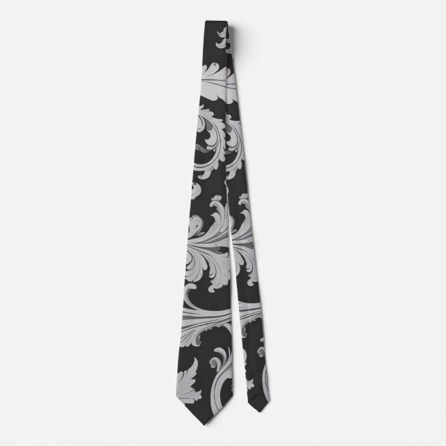 Monochrome Fleur Antique Pattern  Neck Tie (Front)