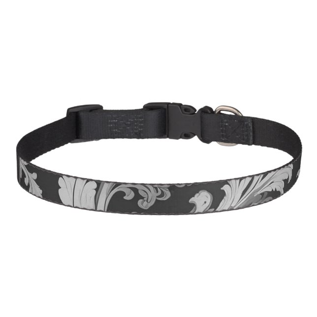 Monochrome Fleur Antique Pattern  Pet Collar (Front)