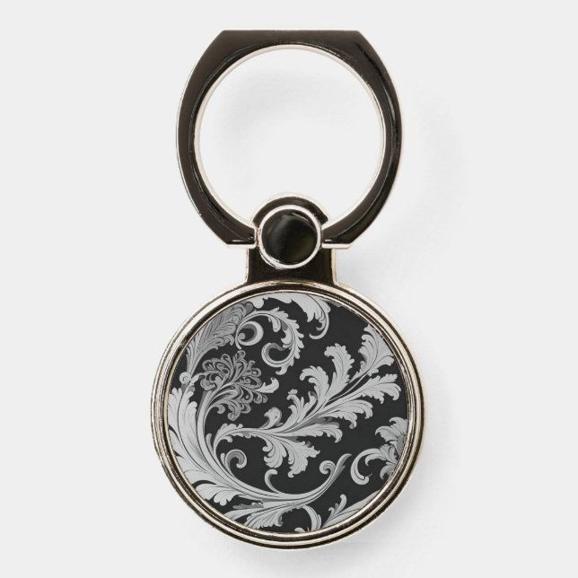 Monochrome Fleur Antique Pattern  Phone Ring Stand (Front)