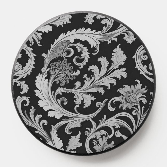 Monochrome Fleur Antique Pattern  PopSocket (Popsocket)