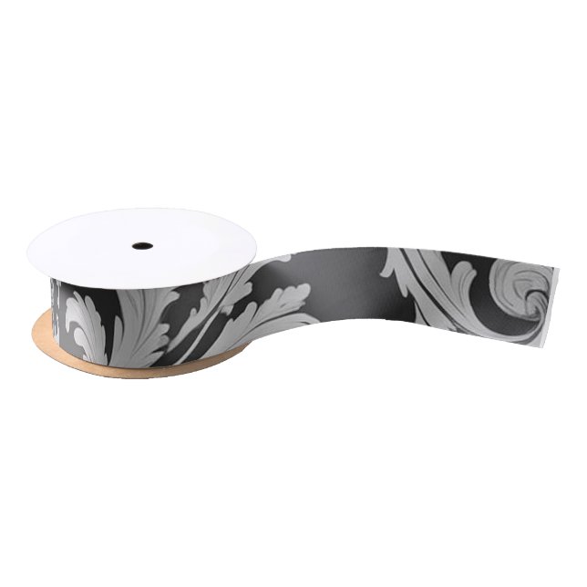 Monochrome Fleur Antique Pattern  Satin Ribbon (Spool)