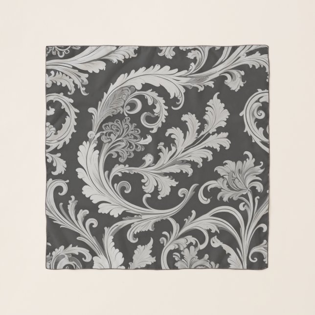 Monochrome Fleur Antique Pattern  Scarf (Front)