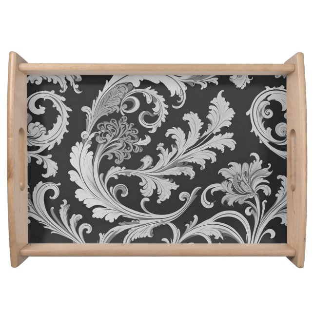 Monochrome Fleur Antique Pattern  Serving Tray (Front)