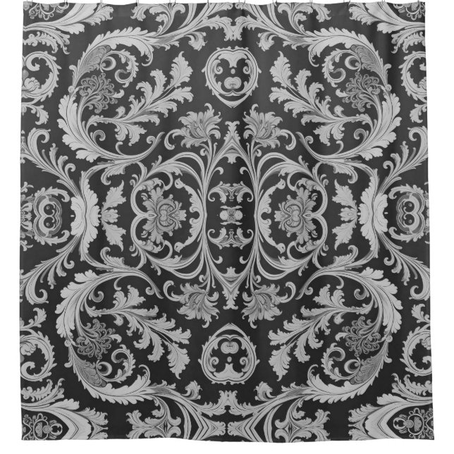 Monochrome Fleur Antique Pattern  Shower Curtain (Front)