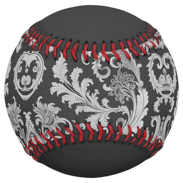 Monochrome Fleur Antique Pattern  Softball (Front)