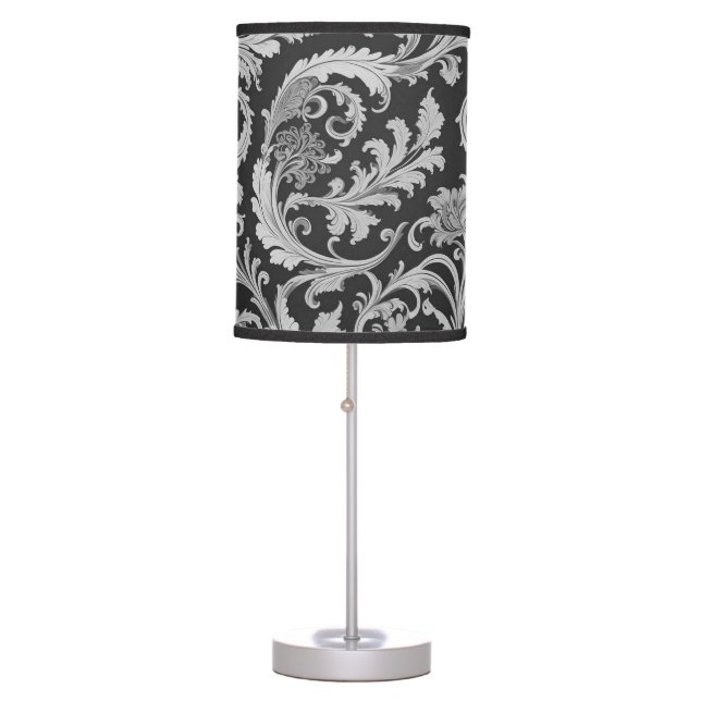 Monochrome Fleur Antique Pattern  Table Lamp (Front)