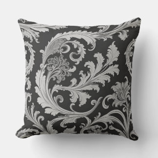 Monochrome Fleur Antique Pattern Throw Pillow