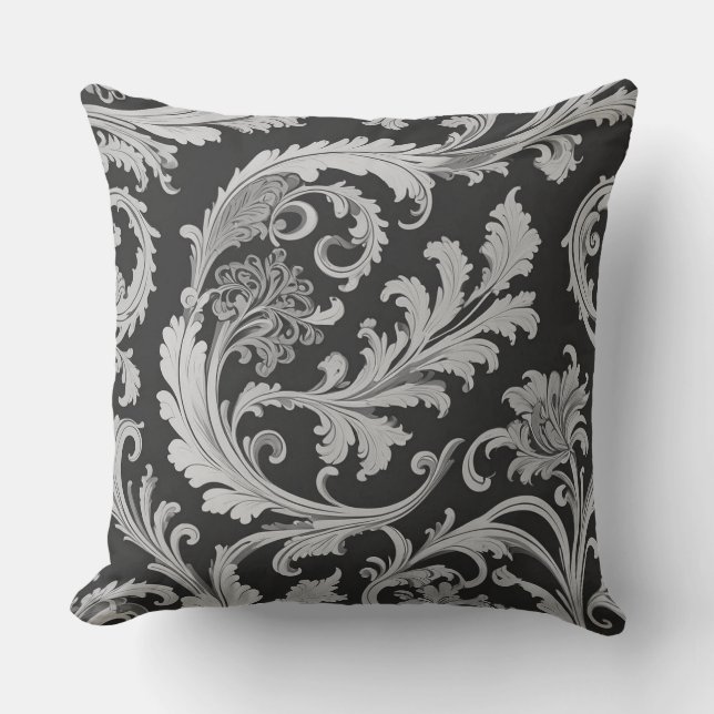 Monochrome Fleur Antique Pattern  Throw Pillow (Front)