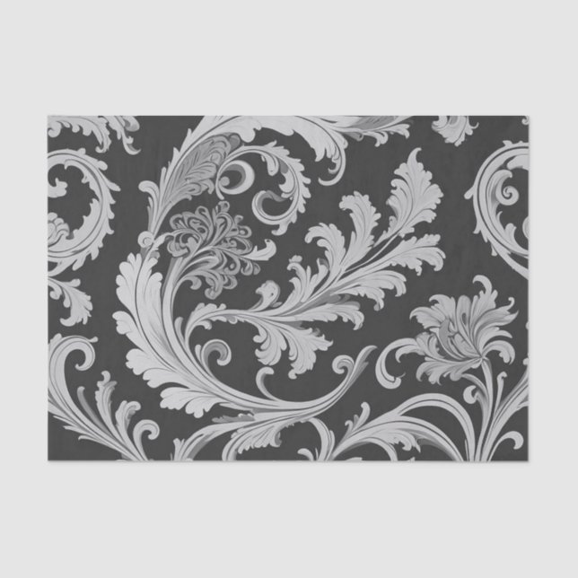 Monochrome Fleur Antique Pattern  Tissue Paper (Front)