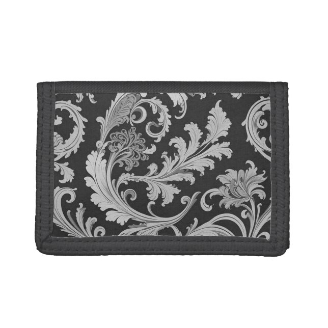Monochrome Fleur Antique Pattern  Trifold Wallet (Front)