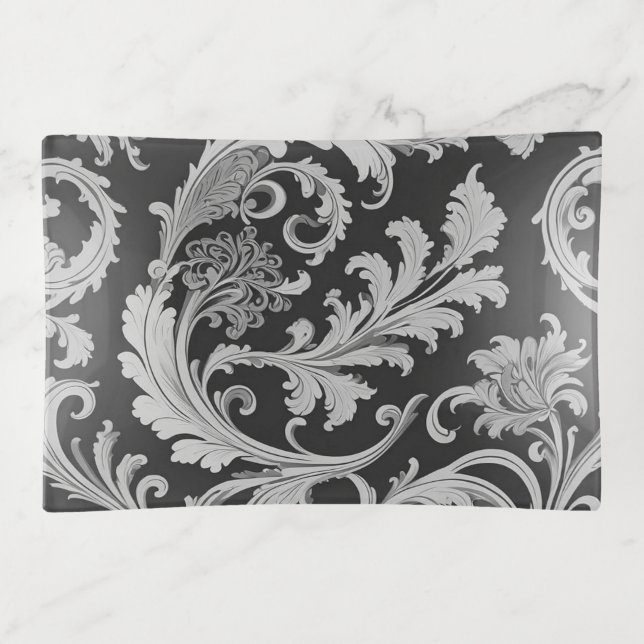 Monochrome Fleur Antique Pattern  Trinket Tray (Front)