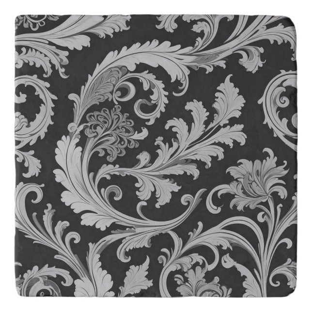 Monochrome Fleur Antique Pattern  Trivet (Front)