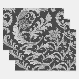 Monochrome Fleur Antique Pattern Wrapping Paper Sheets