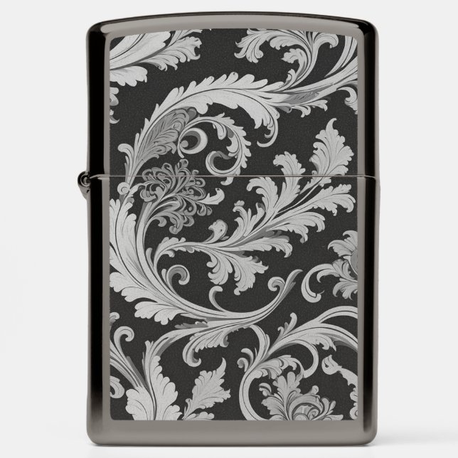 Monochrome Fleur Antique Pattern  Zippo Lighter (Front)