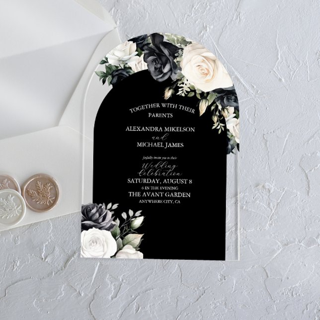 Monochrome Floral Arch Romantic Wedding Acrylic Invitations (Creator Uploaded)