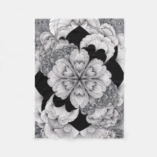 Monochrome Floral Mandala Elegant Black And White Fleece Blanket