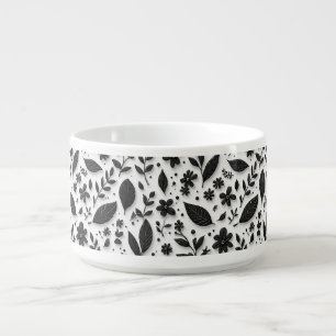 Monochrome Floral Pattern With Leaves And Flowers Bowl