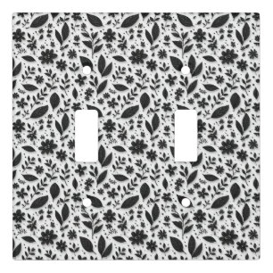 Monochrome Floral Pattern With Leaves And Flowers Light Switch Cover