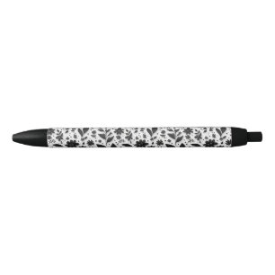 Monochrome Floral Pattern With Leaves And Flowers Pen
